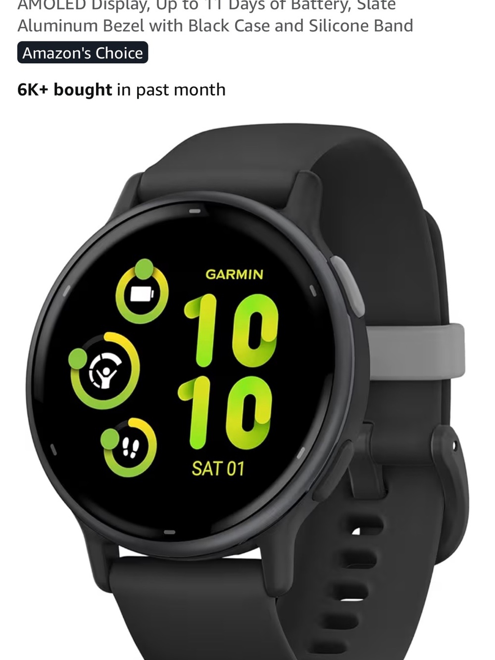 garmin Vivoactive 5 Smartwatch — Black Case with Black Silicone Band